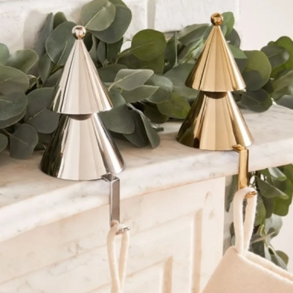 West Elm metal gold-tone Christmas tree stocking hanger